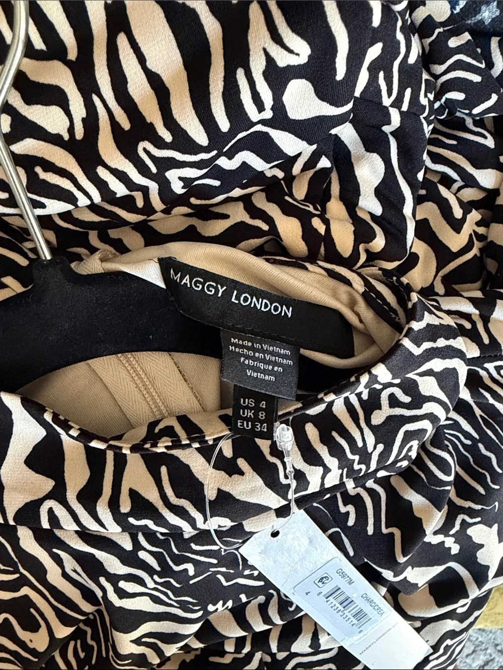 NWT Maggy London Black & White Zebra Print Wrap Dress